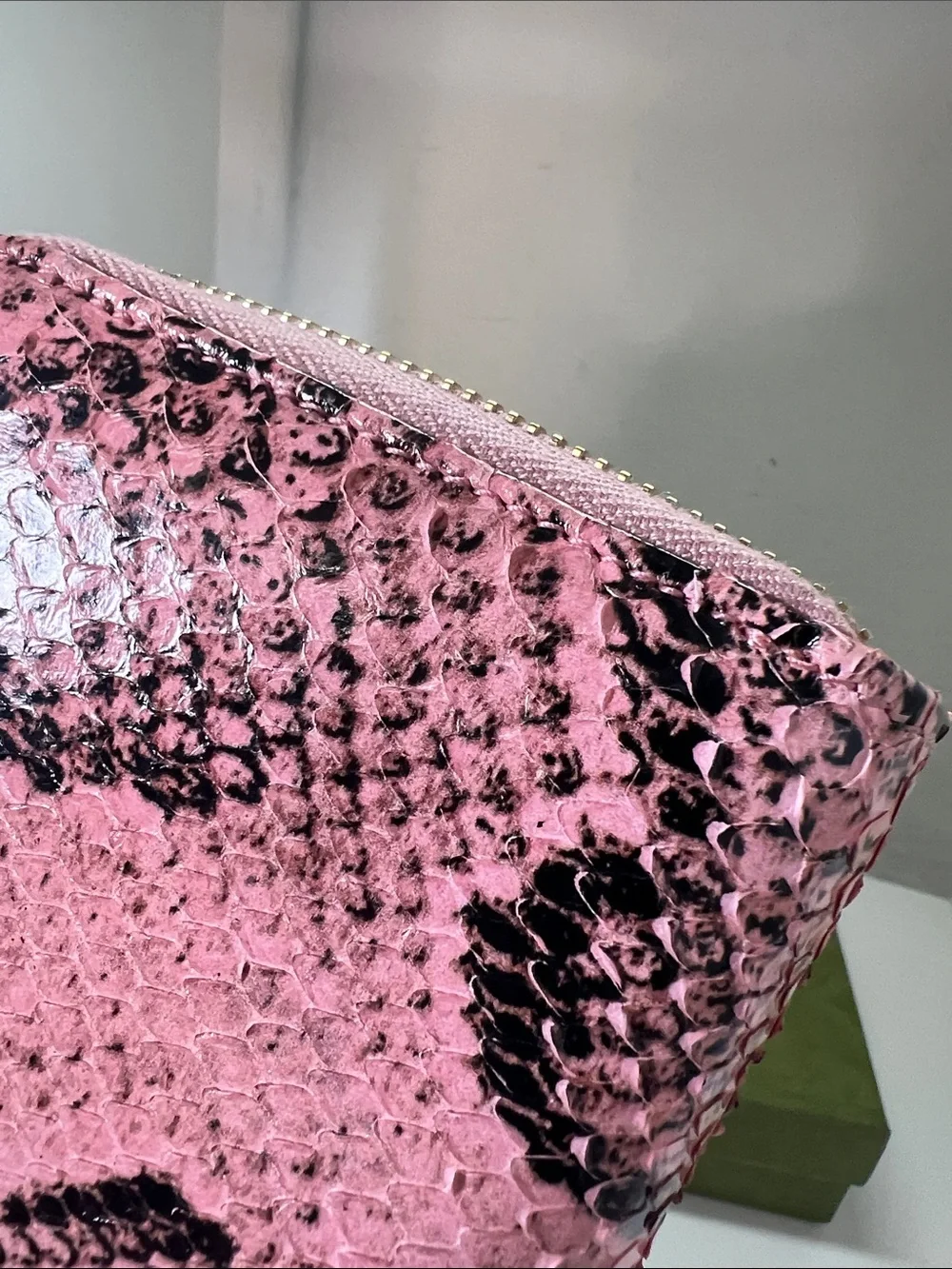 Gucci GG Marmont Zipper Wallet Pink Python Leather Long Wallet